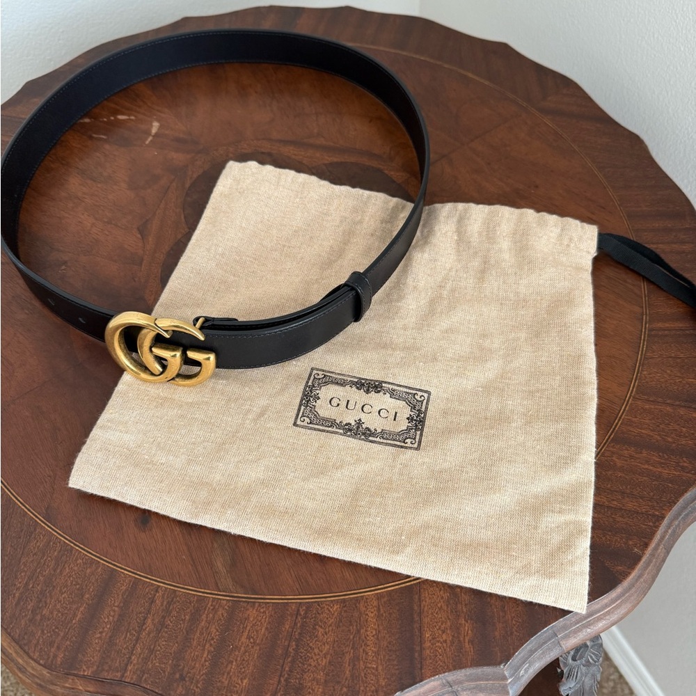 Gucci Black Belt with Gold Double G Buckle
